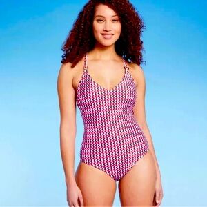 Kona Sol Red and White One Piece Swimwear NWT